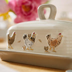 Hen House Lane Butter Dish | British Designed Farmhouse Kitchen Storage | Embossed Stoneware with Ribbed Body | Rustic Countryside Style | Dishwasher & Microwave Safe