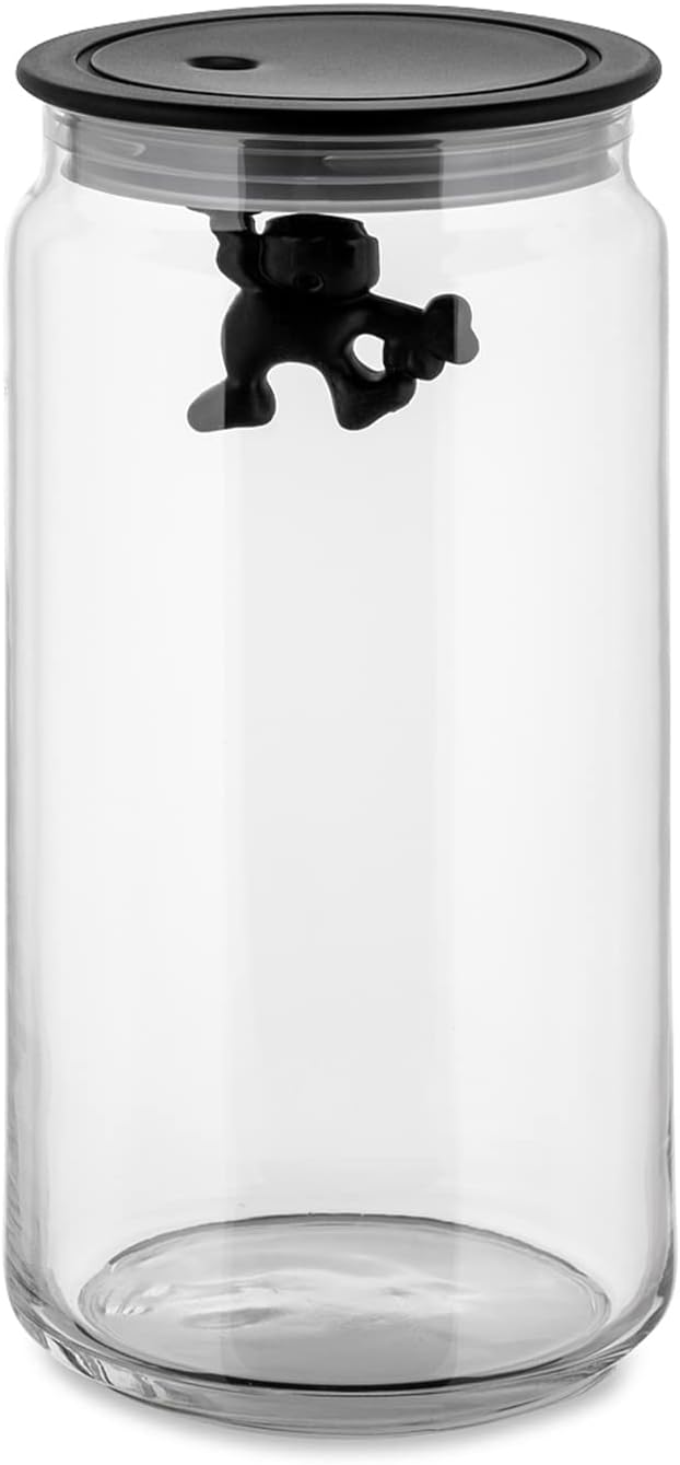 AMDR06 B Glass Gianni Jar A Little Man Holding On Tight Large Kitchen Box with Hermetic Lid in Thermoplastic Resin, Black, 140 cl Main image