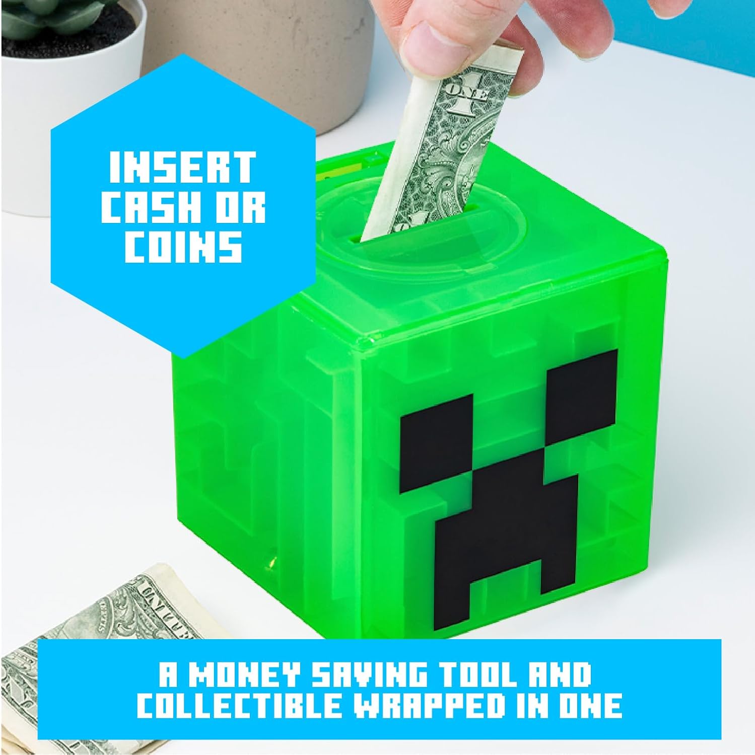 Minecraft Creeper Maze Safe - Officially Licensed Piggy Bank, Complete The Maze to Unlock Money, Collectible Includes with Decorative Stickers, Gift for Gamers | Paladone