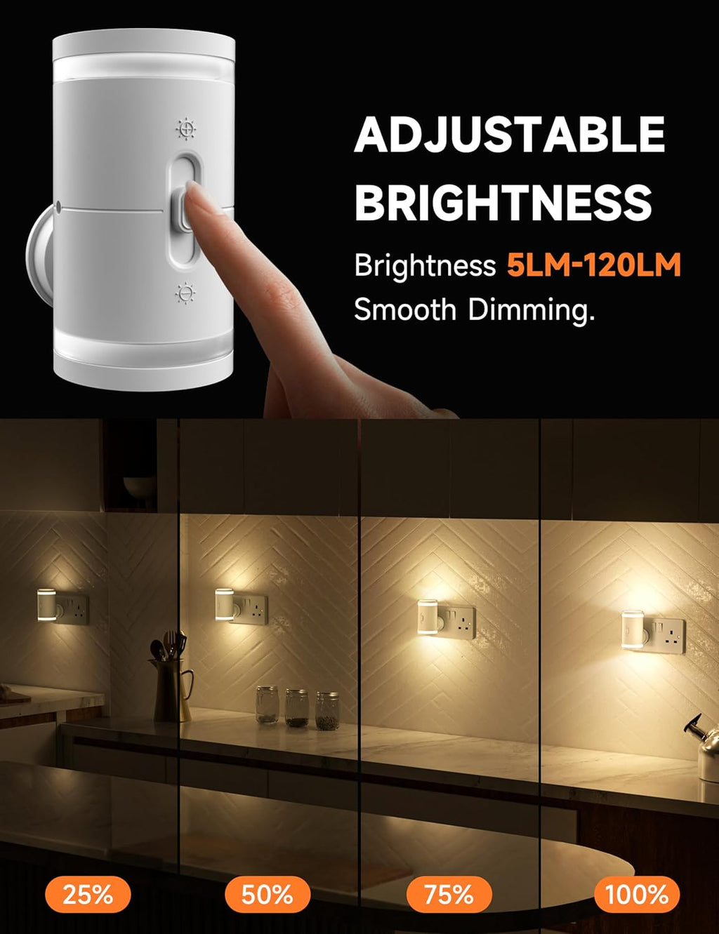 Night Light Plug in Wall, with Dusk to Dawn Photocell Sensor, 3000K Warm White, Brightness Adjustable, LED Night Light for Kid Sand Maternal, Bedroom, Hallway, Stairs, 2 Pack