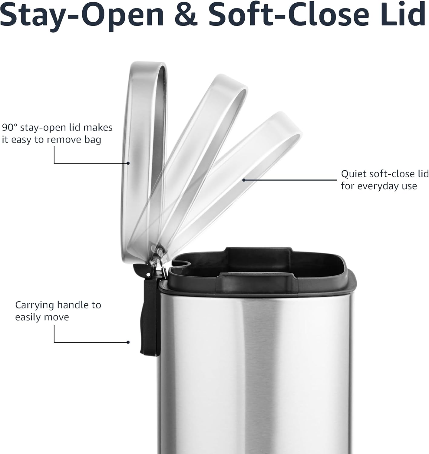Smudge Resistant Mini Rectangular Trash Can With Soft-Close Foot Pedal, Brushed Stainless Steel, for Bathroom & small space, 5 L /1.32 Gal, Satin Nickel Finish, 7.3x8.5 x11.8 in (LxWxH)