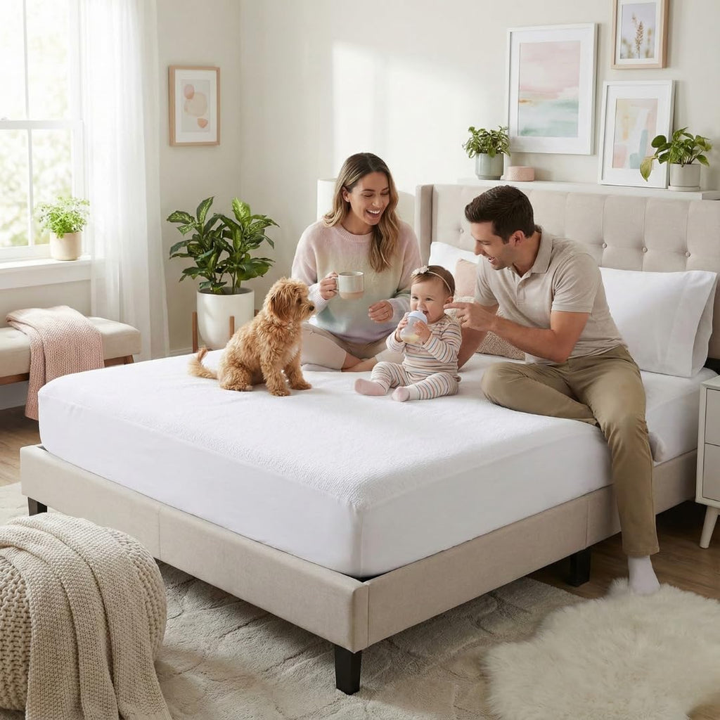 100% Waterproof Mattress Protector - 15 Cm Deep Stretch Skirt – Cot Bed (70x140) Cm Terry Towel Mattress Topper – Anti Allergy and Breathable Fitted Mattress Cover. (Cot Bed(70x140+15) Cm)