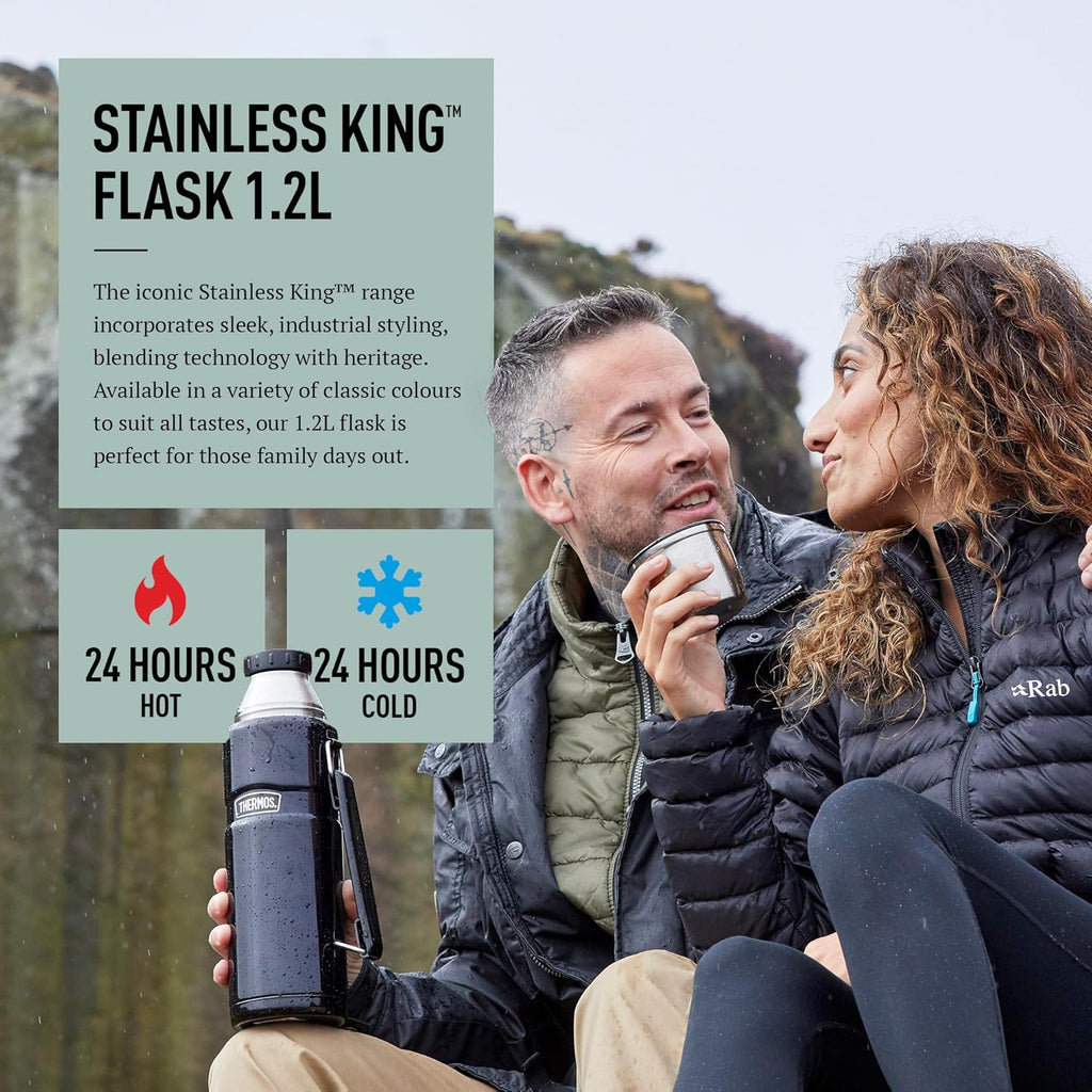 Stainless King Duck Egg Travel Flask (1.2L), Premium Leak Proof Insulated Tea & Coffee Flask for Hot & Cold Drinks, Built-in Cup, Twist-Pour Stopper, BPA-Free, Durable Steel
