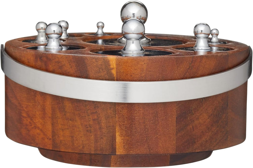 Living Nostalgia Kitchen Scale Weights Set (Metric) with Wooden Holder in Gift Box, Polished Metal, 1 Pieces