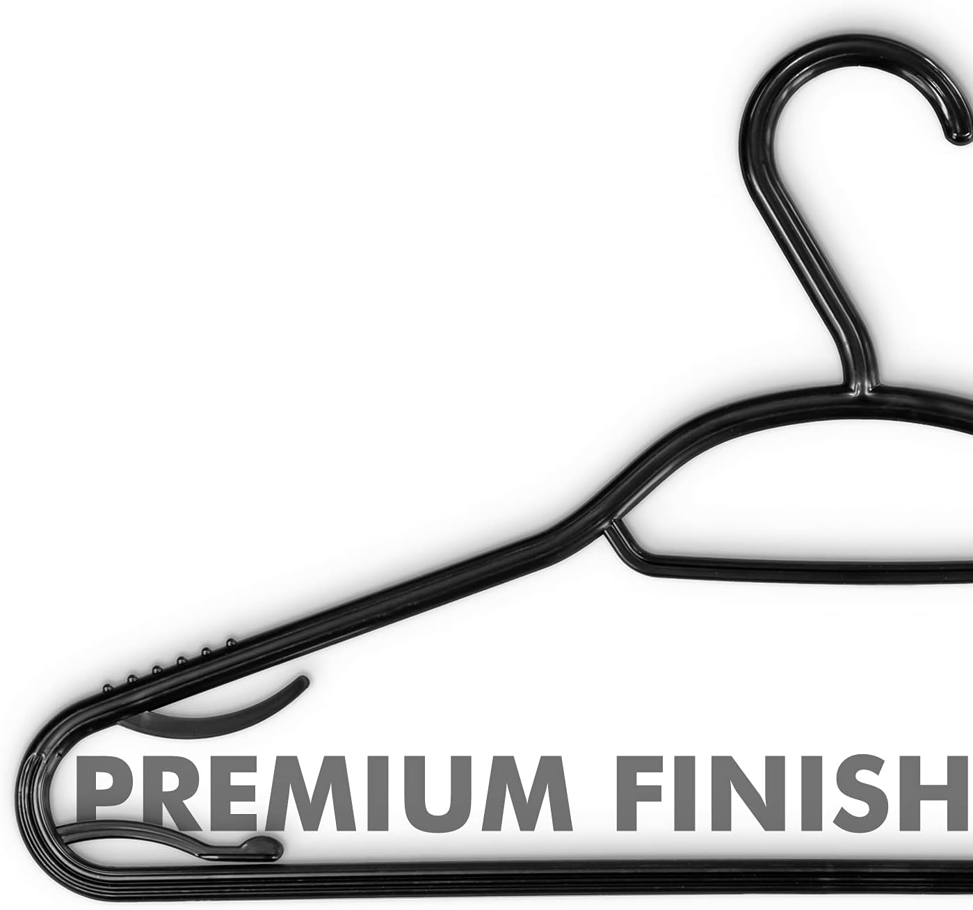 60 Pack 5-in-1 Clothes Hangers – Adult Plastic Coat Hangers for Wardrobe – Space Saving Storage Organiser Hangers with Tie Bar, Strap Hooks, Non-Slip Notches and Secure Lip (Black)