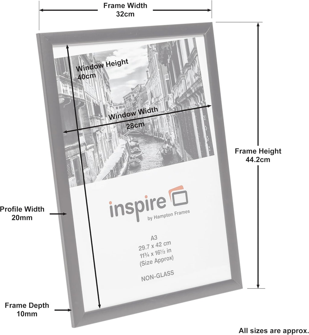 RAVENWOOD A3 (30x42cm) Black Picture Frame Acrylic (Non-Glass) Front Pack of 1