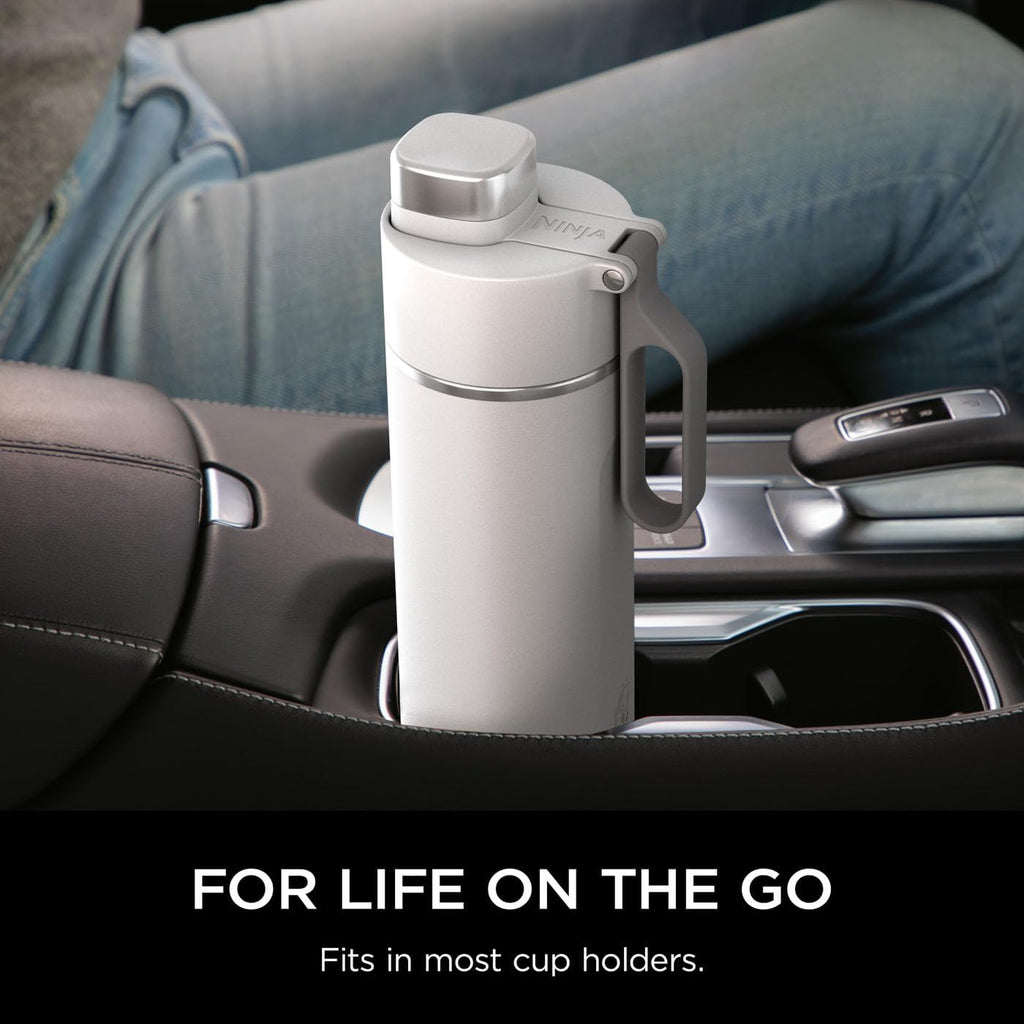 Ninja Thirsti Water Bottle and Flask 530 ML With Leak-Proof Lid, Designed For Carbonated, Hot & Cold Drinks, Ideal For Travel & Sports, Triple Insulated, Stainless Steel Bottle, White, DW1801EUUKWH