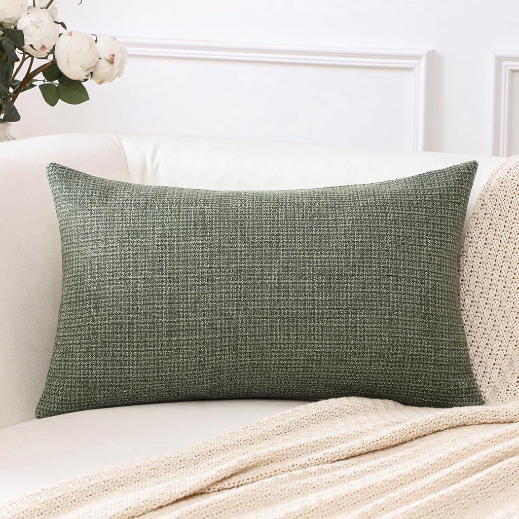 Artscope Linen Cushion Covers Set of 1 Decorative Lumbar Pillowcase Pillow Cover 12x20 Inch for Home Decor Sofa Bedroom Car 30x50cm Gray Green