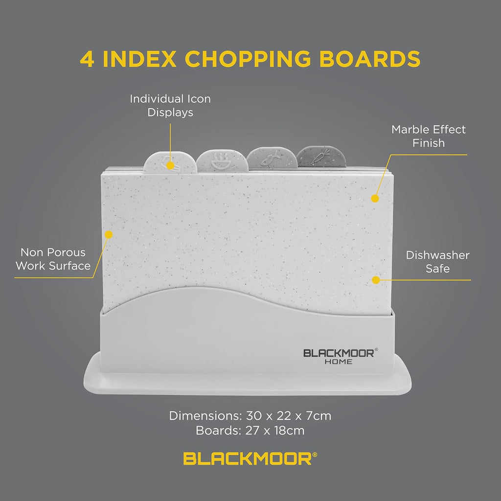 Blackmoor Grey Chopping Board Set of 4 / Versatile and Durable Chopping Boards for Kitchen/Cutting Meat, Fish, Vegetables, Hot Foods and More/Dishwasher Safe
