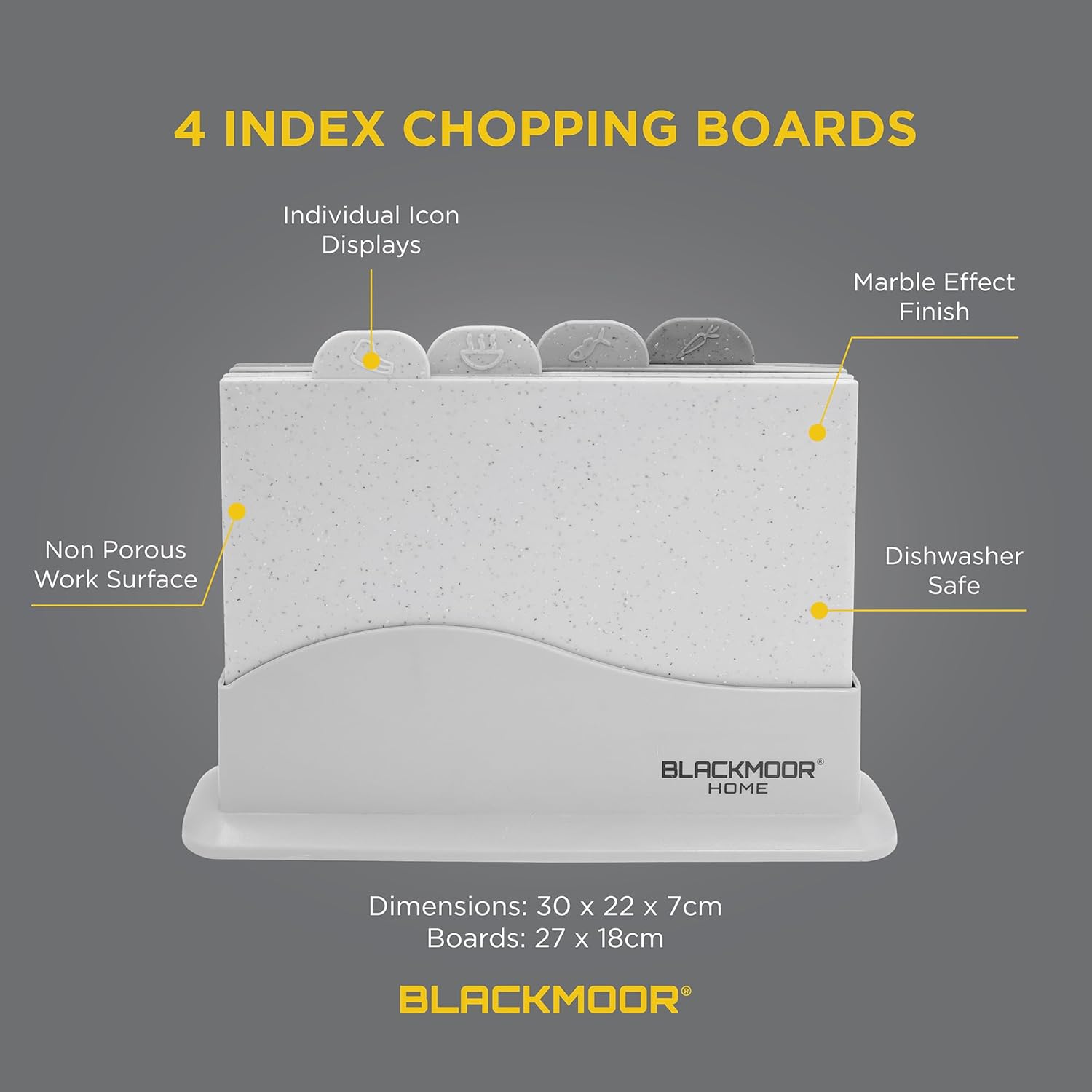 Blackmoor Grey Chopping Board Set of 4 / Versatile and Durable Chopping Boards for Kitchen/Cutting Meat, Fish, Vegetables, Hot Foods and More/Dishwasher Safe