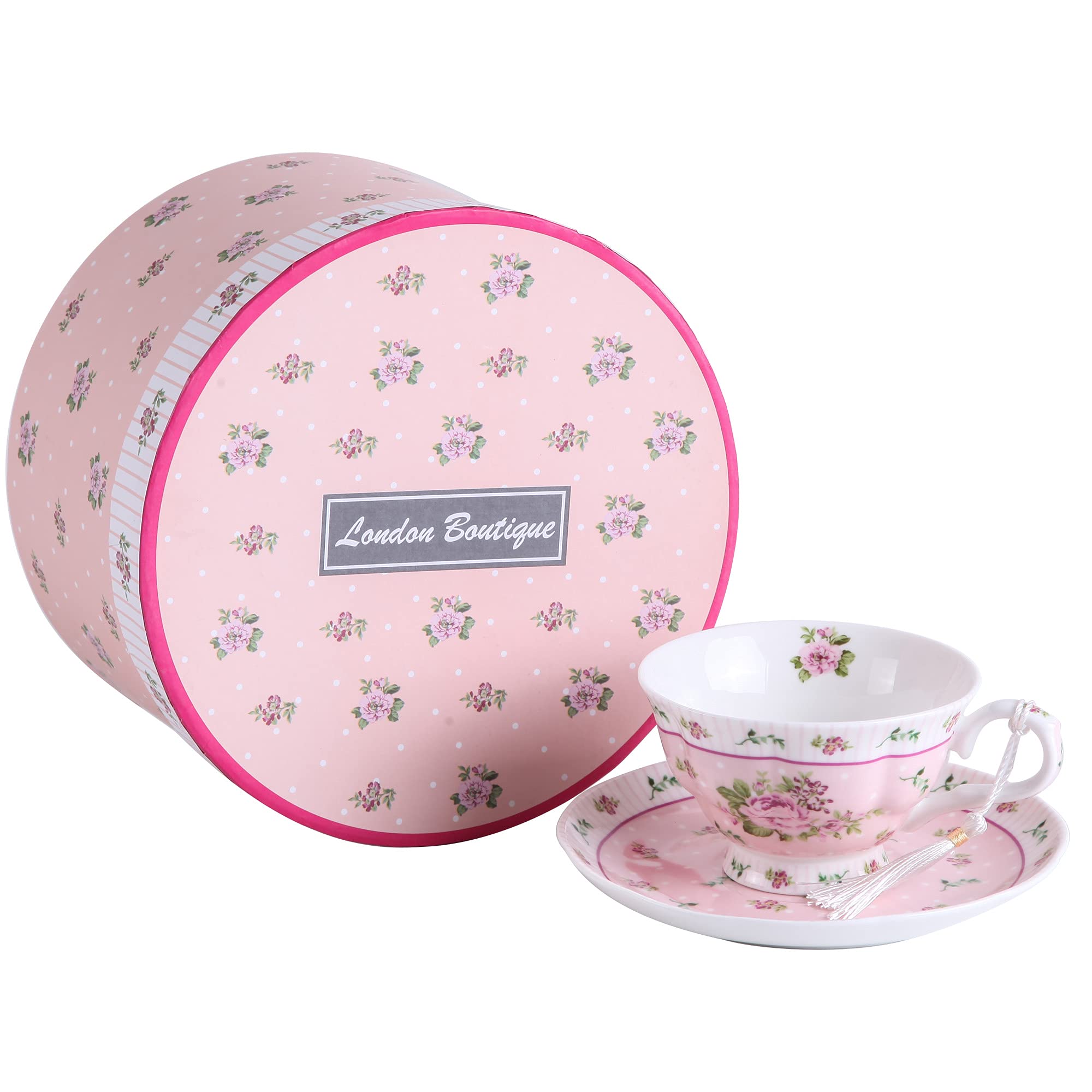 Tea Cup and Saucer Set Coffee Cups Gifts for Women Tea Set New Bone China Vintage Flora Rose Gift for Her Tea Party Home Restaurants and Tea House (Rose Pink 1pc Set) Main image