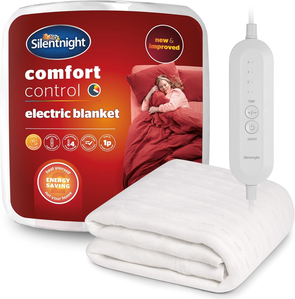 Comfort Control Electric Blanket Single Bed - Heated Underblanket with 4 Heat Settings - Fast Heat Up - Overheat Protection and Easy Fit Straps - Machine Washable - Single - 135x72cm