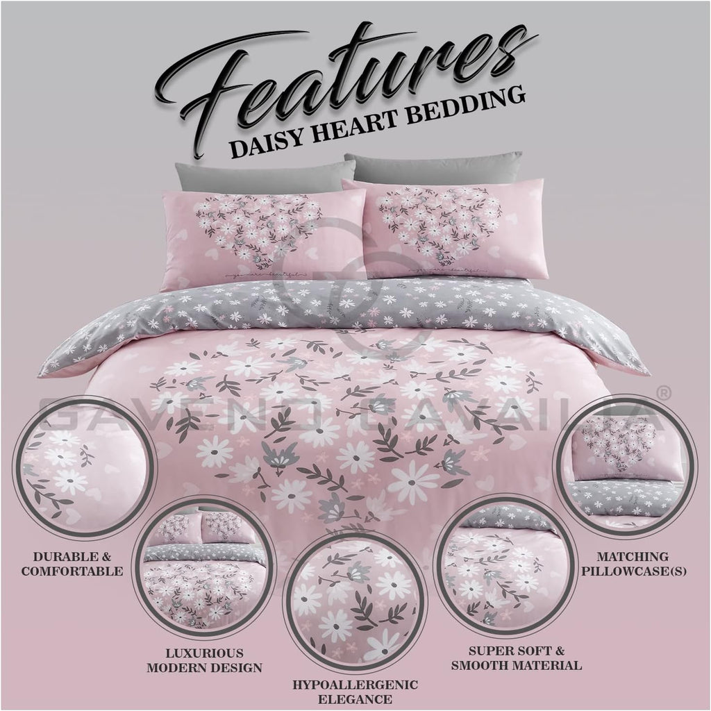Premium Heart Duvet Cover Single Pink, Soft Printed Bedding Sets, Warm & Cosy Quilt Covers, 705864