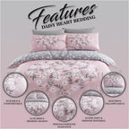 Premium Heart Duvet Cover Single Pink, Soft Printed Bedding Sets, Warm & Cosy Quilt Covers, 705864