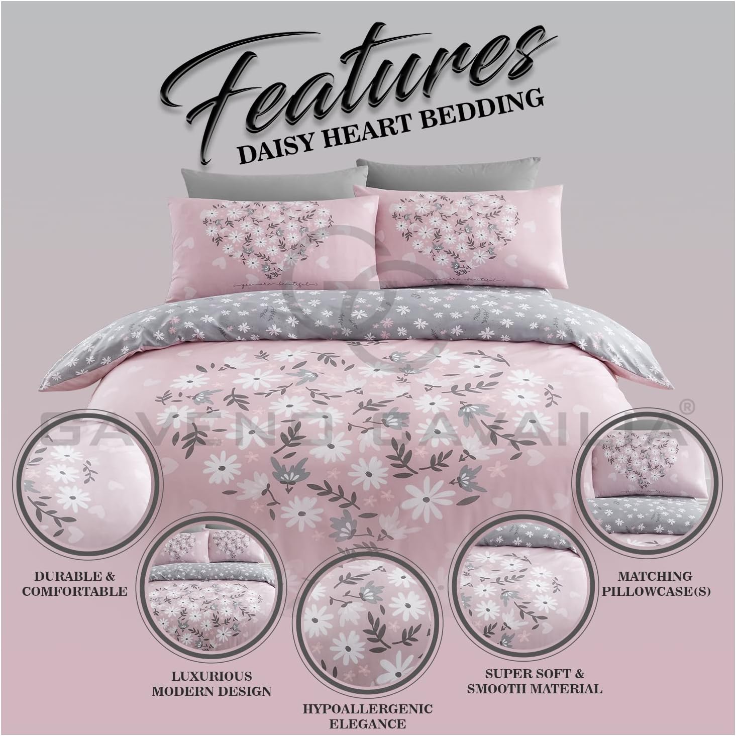 Premium Heart Duvet Cover Single Pink, Soft Printed Bedding Sets, Warm & Cosy Quilt Covers, 705864