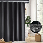 Shower Curtain for Bathroom, Water and Mould Resistant PEVA Bathroom Curtain with Grommets & 12 Hooks, Machine Washable, 180 x 180 cm (71 x 71 Inch), Black