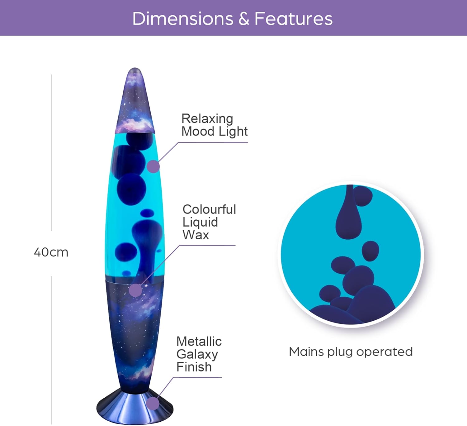 49009 Galaxy Lava Lamp/Matte Pattern Base/Retro Nostalgia/Relaxing Mood Light / 16 Inch Height Secondary image