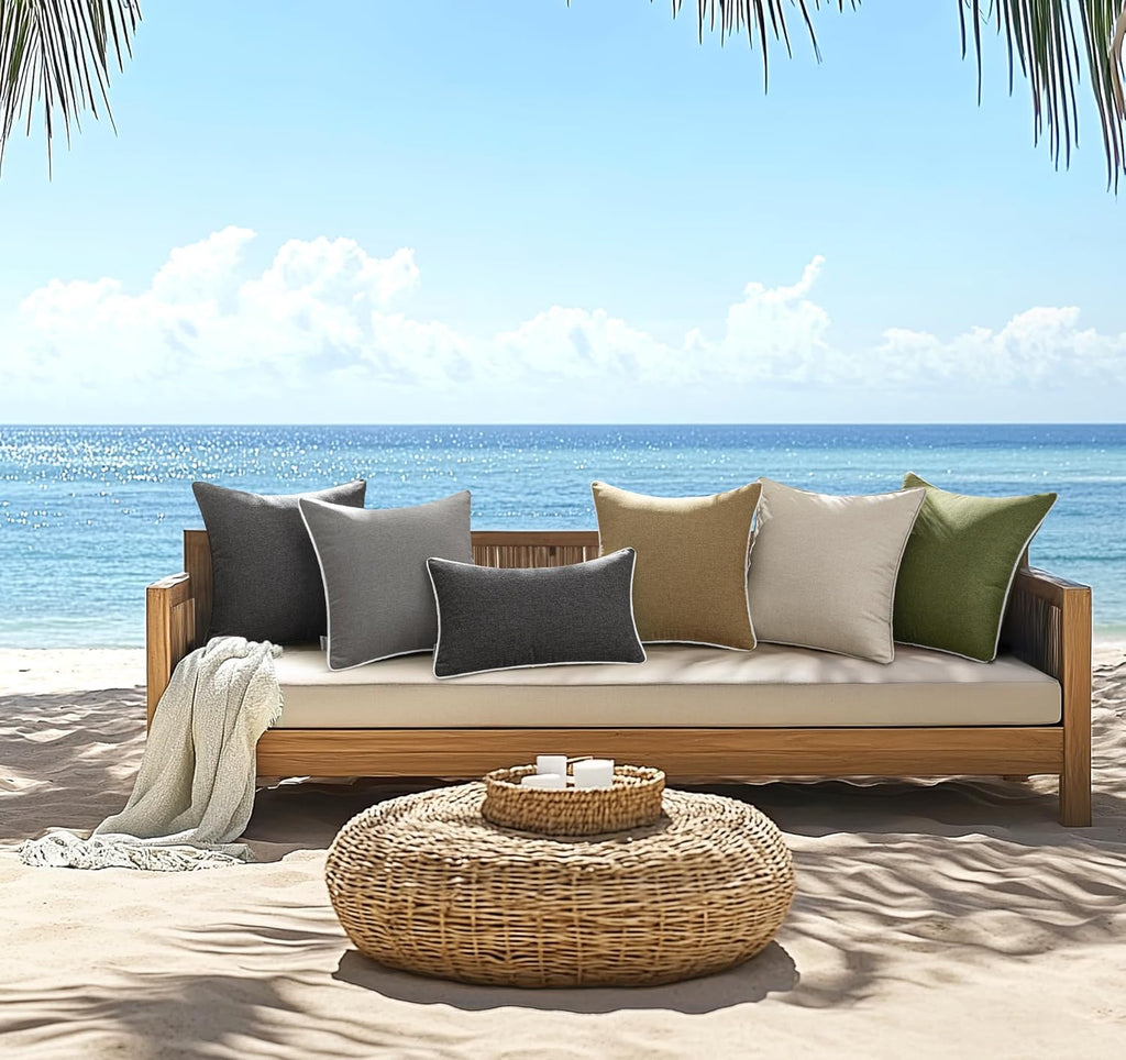 Pack of 2 Outdoor Weatherproof Cushion Covers Decorative Modern Throw Pillow Covers Decoration Polyster Linen-Look Pillowcases For Garden Sofa Living Room Bed Cushion Cover 45x45cm B-Beige