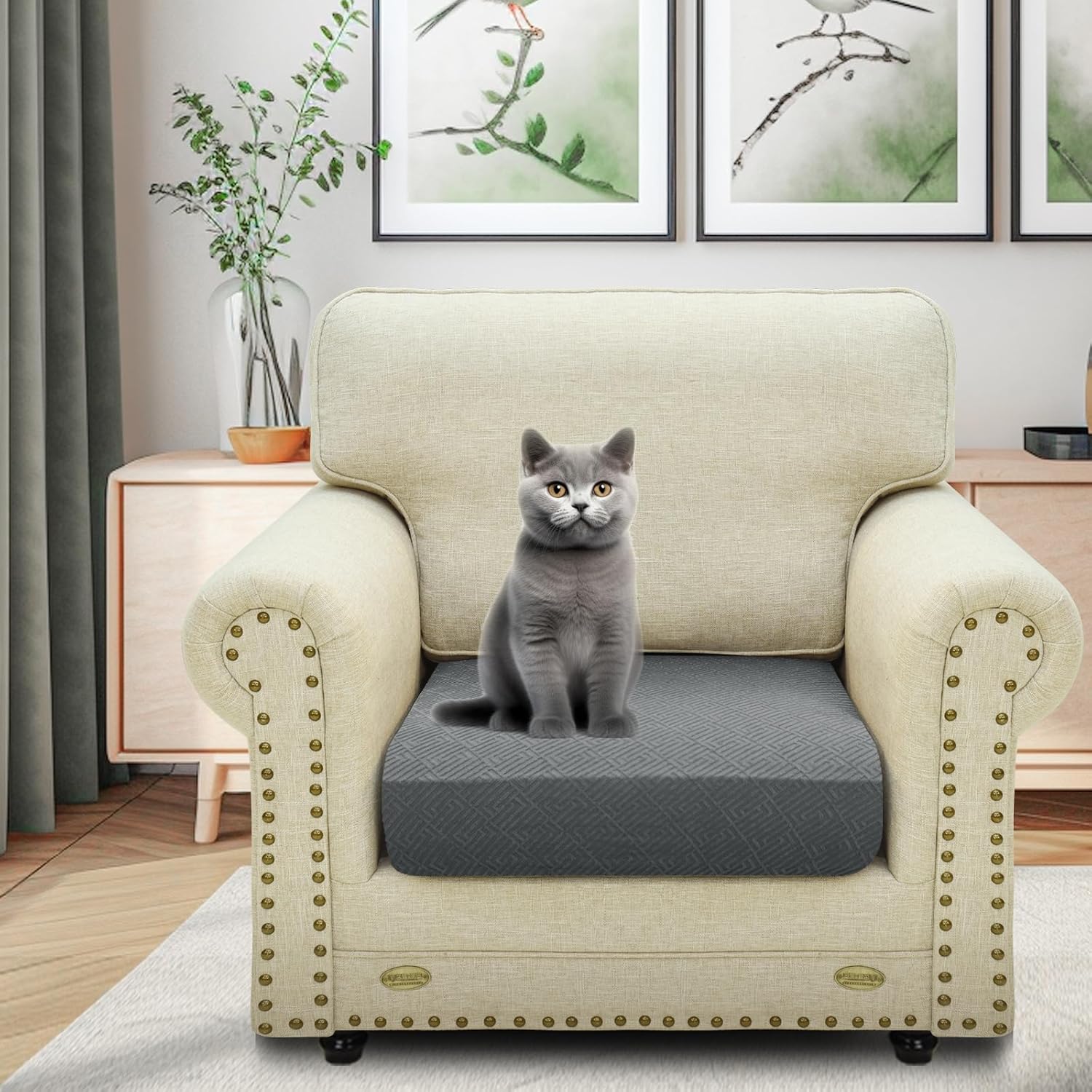 Stretch Sofa Seat Cushion Cover, Fitted Sofa Cushion Slipcovers, Couch Cushion Covers, Replacement for Individual Cushion Furniture Protector (Large 1 Seater, Light Gray)