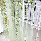 Surpass Shimmery Willow Branch Printed Rod-Pocket Sheer Curtain Single Voile Curtain Panel Green (Green)