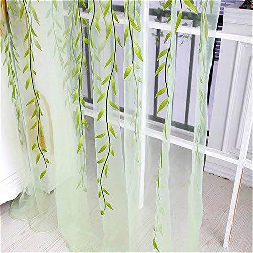 Surpass Shimmery Willow Branch Printed Rod-Pocket Sheer Curtain Single Voile Curtain Panel Green (Green)