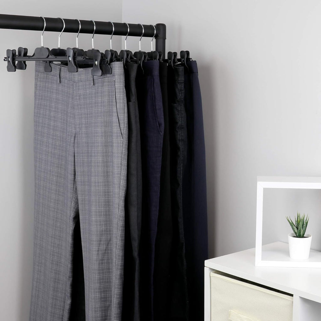 10 Black Plastic Trouser & Skirt Adjustable Clip Hangers – 35cm