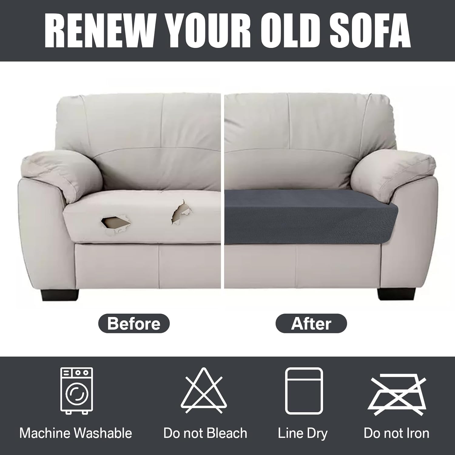 Sofa Seat Cushion Cover, Sofa Cushion Slipcovers Stretch Velvet, Universal Non-Slip Couch Cushion Covers Replacement for Individual Cushion with Elastic Bottom (1 Seater, Dark Grey) Secondary image