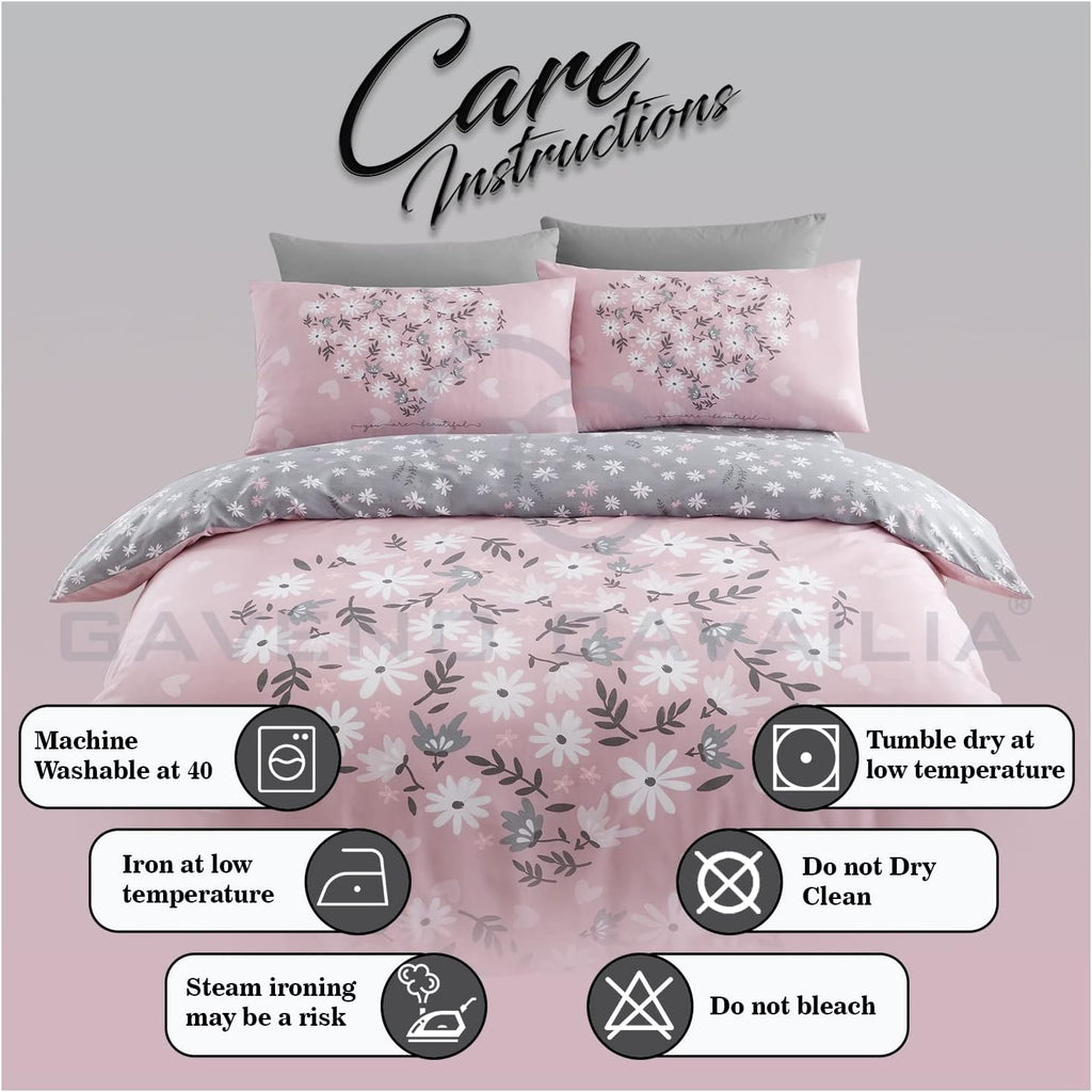 Premium Heart Duvet Cover Single Pink, Soft Printed Bedding Sets, Warm & Cosy Quilt Covers, 705864