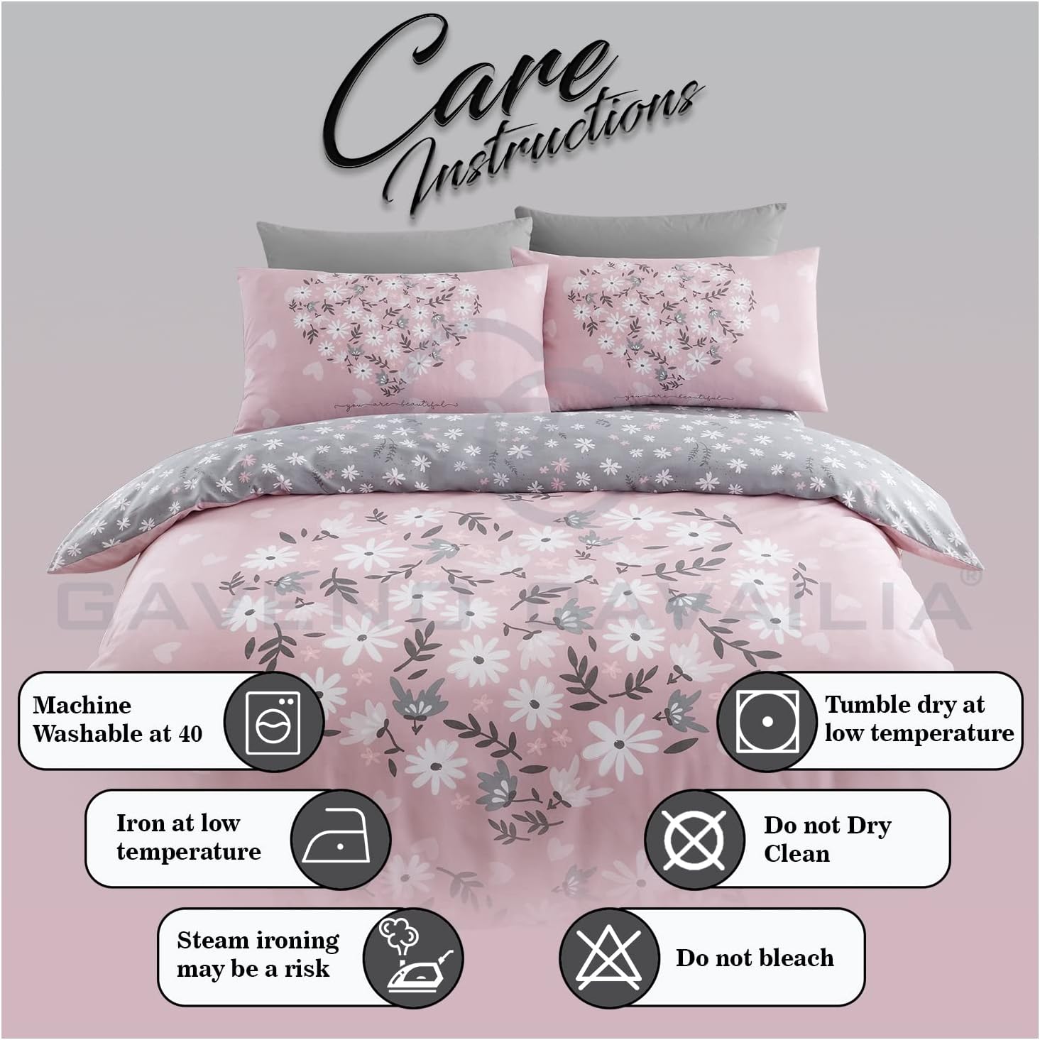 Premium Heart Duvet Cover Single Pink, Soft Printed Bedding Sets, Warm & Cosy Quilt Covers, 705864