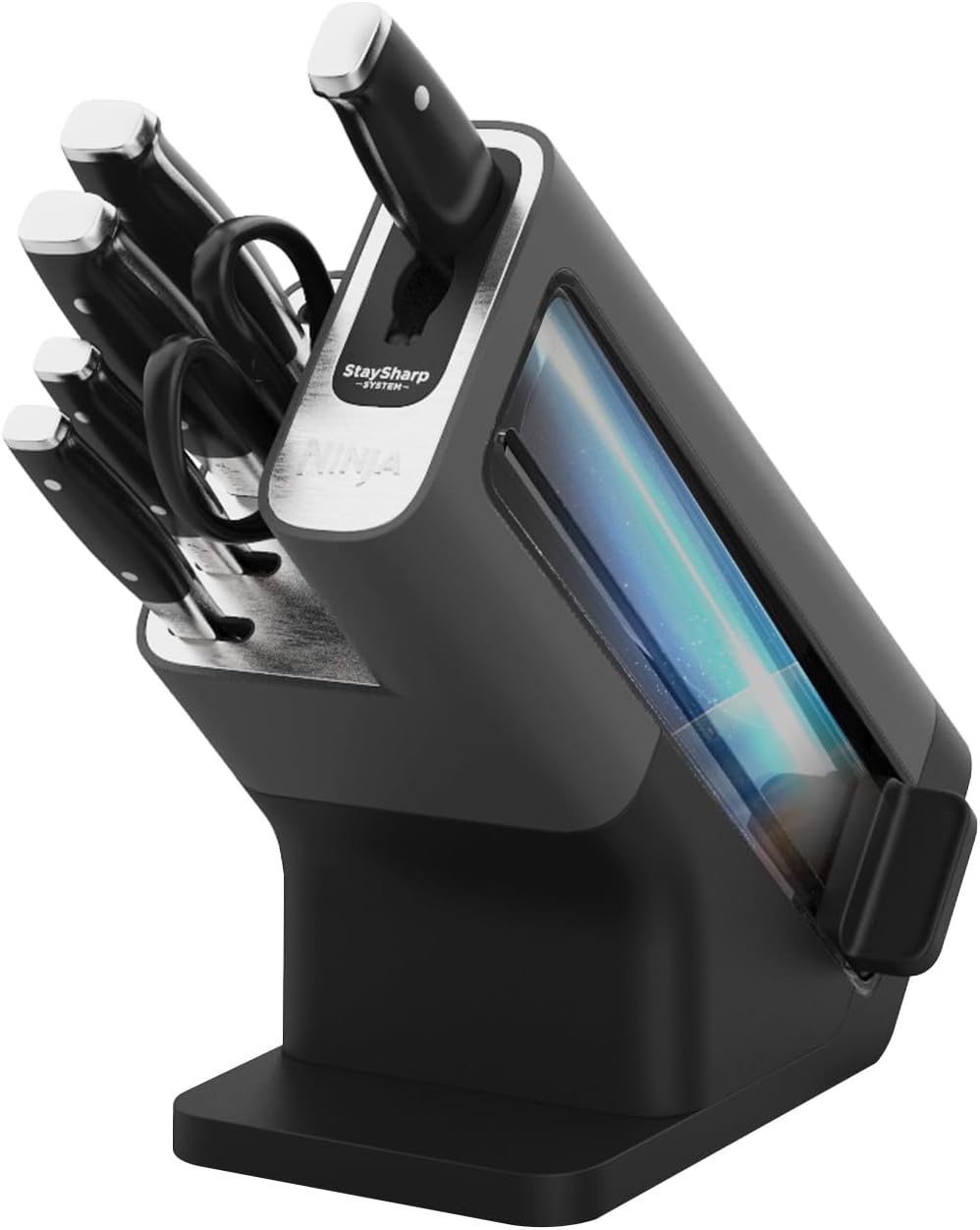 Foodi StaySharp Knife Block with Integrated Sharpener; 5 Knives and Scissors (1 pair), Sharp 6-Piece Knife Set; Chef, Bread, Slicing, Utility, Paring Knives & Scissors, Stainless Steel, K32006UK