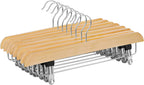 SONGMICS Skirt Hangers, Pack of 8, Solid Wood Trousers Hangers, with Non-Slip Clips for Pants Slacks, Shorts, Natural CRW008-8