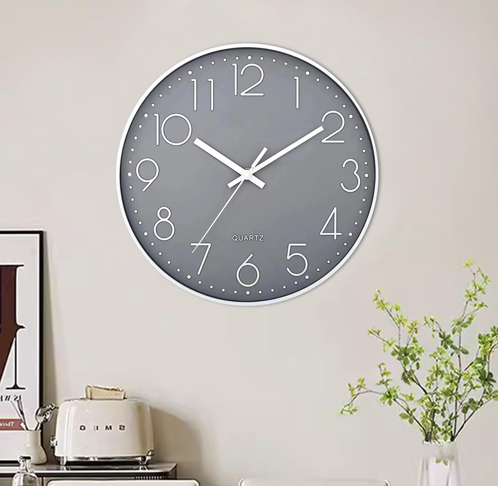 Wall Clock Non-Ticking Silent Battery Operated Round Wall Clock Modern Simple Style Decor Clock for Home/Office/School/Kitchen/Bedroom/Living Room/8.5 Inch Grey