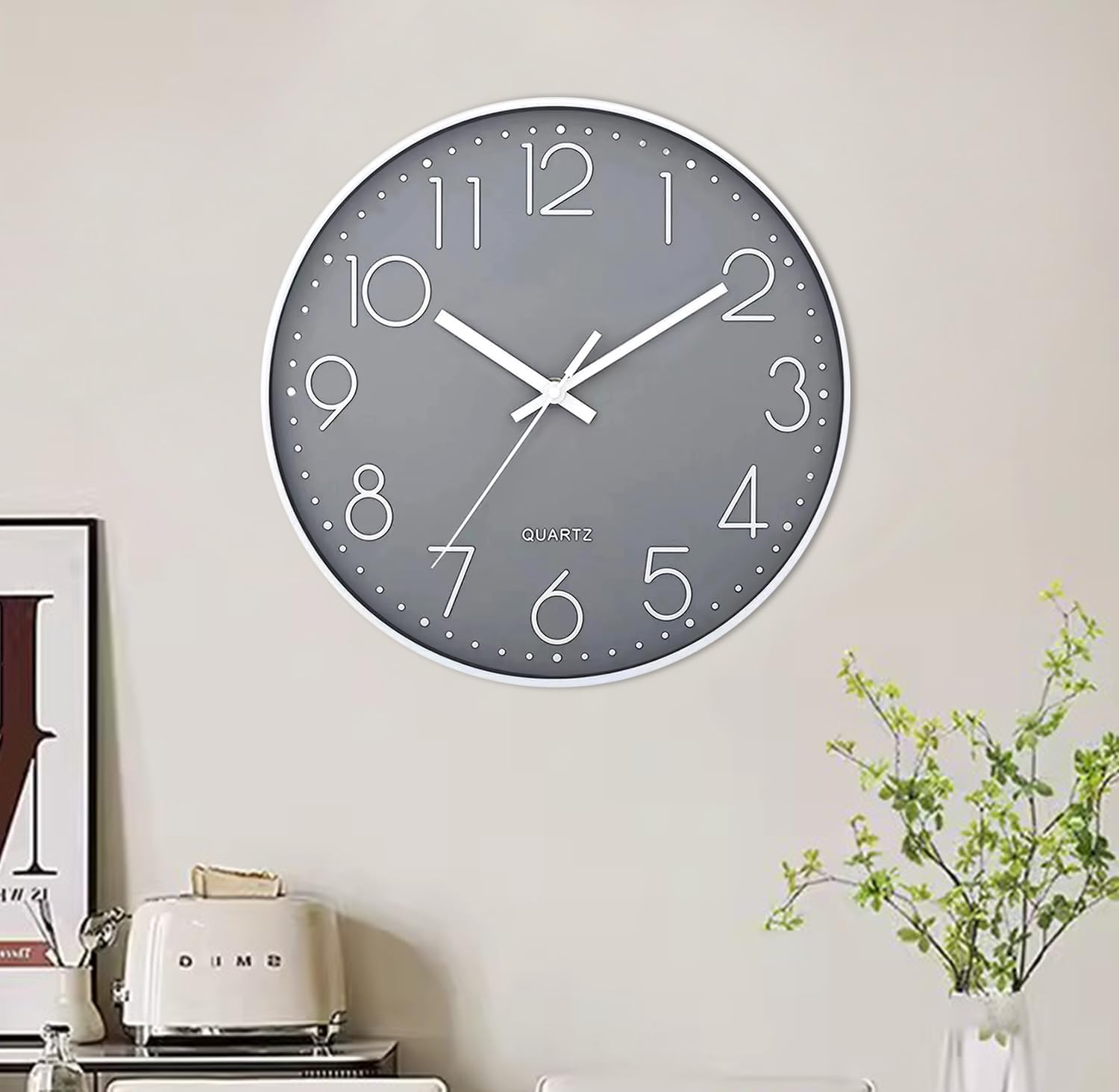 Wall Clock Non-Ticking Silent Battery Operated Round Wall Clock Modern Simple Style Decor Clock for Home/Office/School/Kitchen/Bedroom/Living Room/8.5 Inch Grey