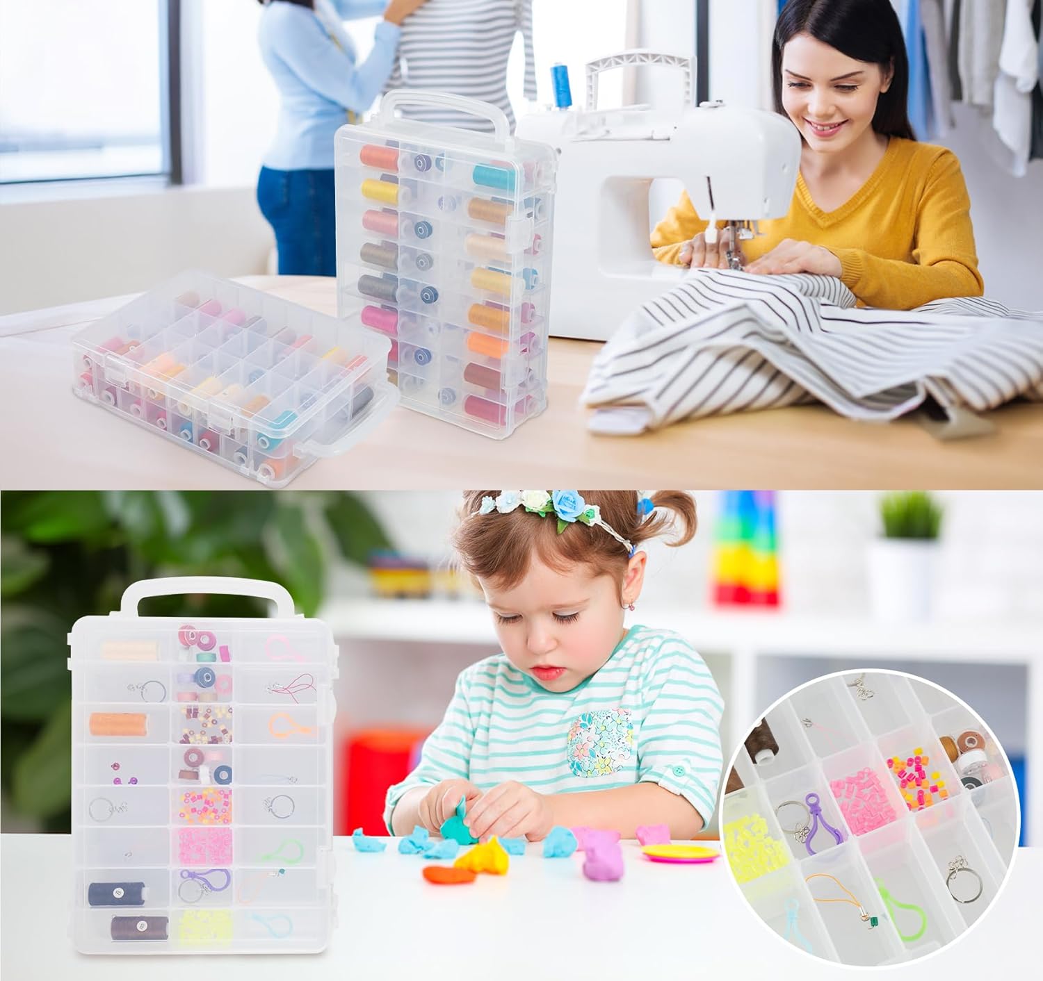 Adorbox 48 Grids Sewing Storage, Double Sided Plastic Thread Storage Box, Portable Embroidery Thread Organiser for Sewing Thread, Embroidery Floss, Crafts, Small Bead, Jewellery and Toys Secondary image