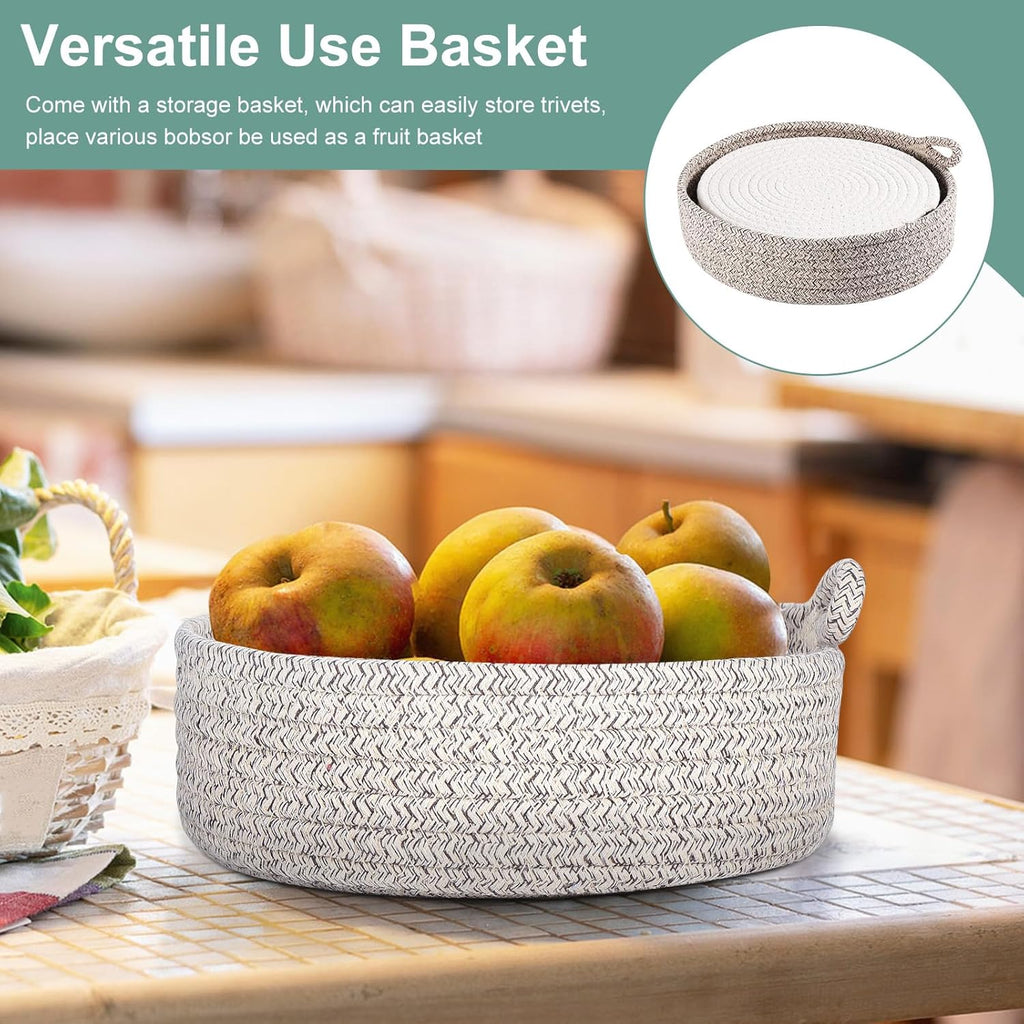 Kyrio Round Placemats, Trivets Mats Hotplate Mats, Heat Resistant Mat, for Kitchen, Restaurant,Dining Table, with storage basket(6PCS)