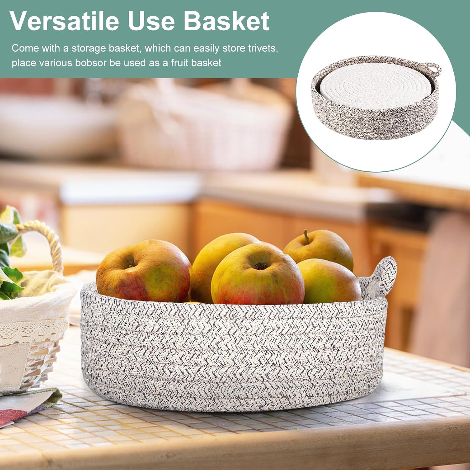 Kyrio Round Placemats, Trivets Mats Hotplate Mats, Heat Resistant Mat, for Kitchen, Restaurant,Dining Table, with storage basket(6PCS)
