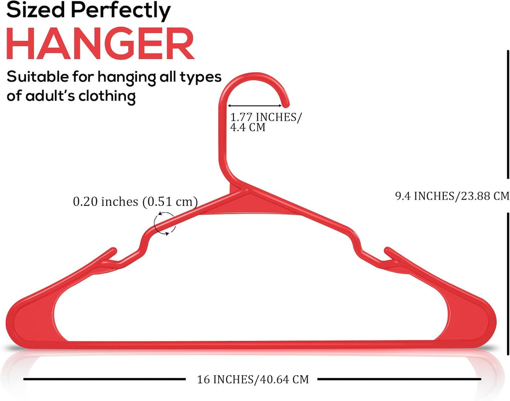 30 Pack Plastic Hangers Space Saving, Durable Hanger with Shoulder Grooves, Red