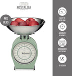 Living Nostalgia Mechanical Kitchen Scales, Retro Traditional Weighing Scale 4 kg (8 lbs), 25 x 25 x 3 cm, English Sage