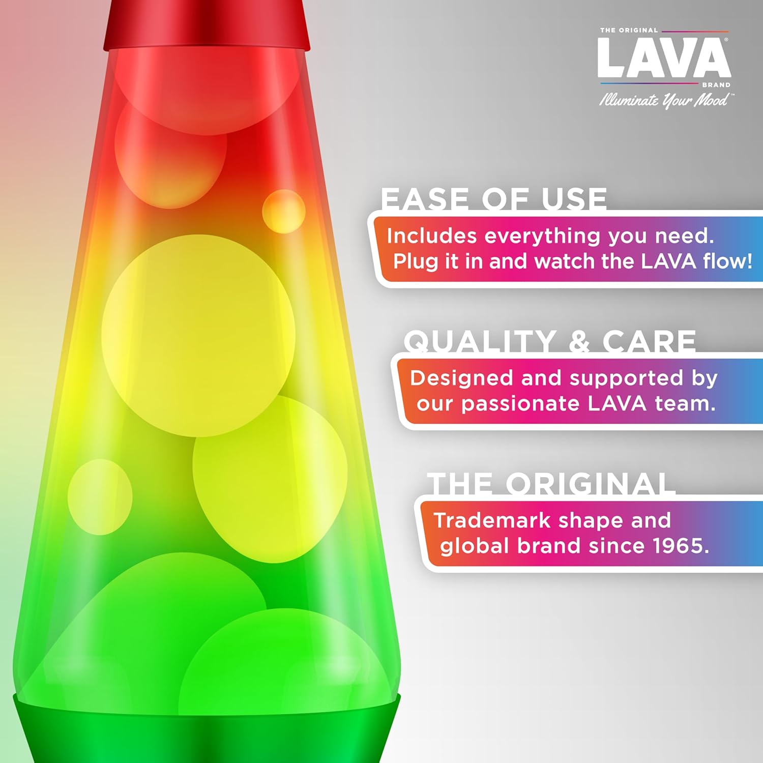 Lamp Rainbow 2179, Hand Painted Tri-color Globe, White Wax, Clear Liquid, Decorative Base and Cap, Original 14.5 inch LAVA Motion Lamp to Illuminate Your Mood Secondary image