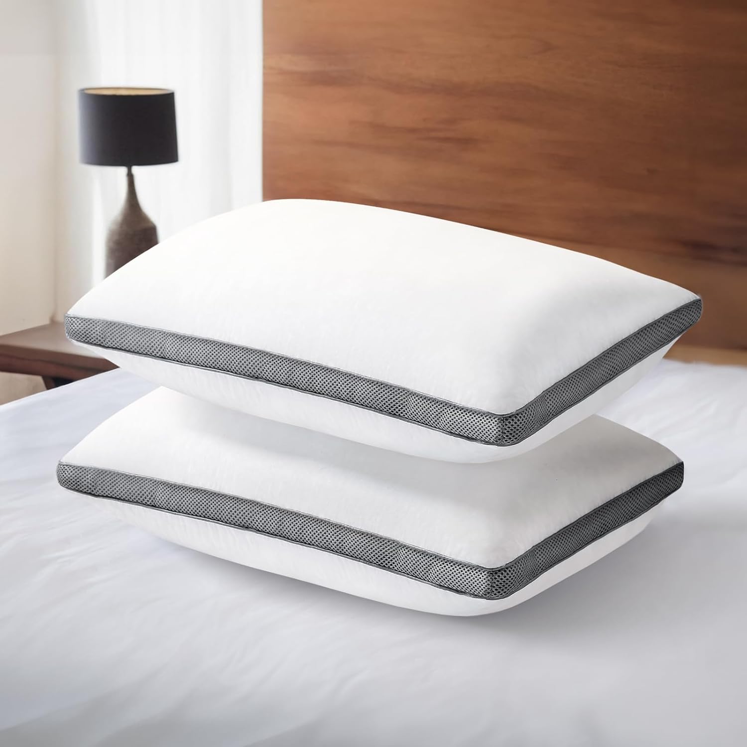 Pillows 2 Pack Hotel Quality, 820GSM Microfiber Filled Luxury Pillows, Medium Firm for Head & Neck Support, Machine Washable
