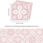 15cm 24 pcs Sevilla Light Pink Wall Tile Stickers Peel and Stick Backsplash Self-Adhesive Vinyl Home Decor DIY Living Room Splashbacks Spring Easter Decoration Tile Paint Stick on Tiles Ideas