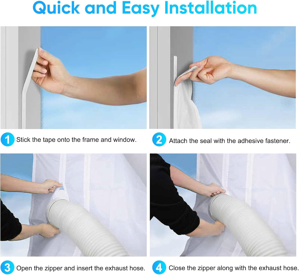 Air Conditioner Window Kit, Portable Anti-Mosquito Waterproof Wind Resistant No Drilling Window Kit with Zip and Adhesive Fastener for Tumble Dryer and Hot Air Stop, 400cm/158 Inch