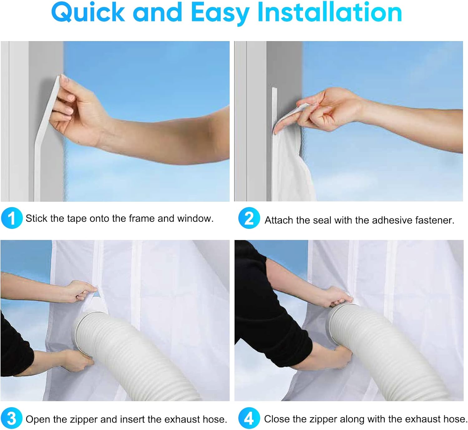 Air Conditioner Window Kit, Portable Anti-Mosquito Waterproof Wind Resistant No Drilling Window Kit with Zip and Adhesive Fastener for Tumble Dryer and Hot Air Stop, 400cm/158 Inch