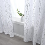 Kotile Silver Tree Branch Curtains 63 Inch Length, Metallic Shimmer White Curtains for Bedroom, Grommet Top Privacy Semi-Sheer, 52 x 63 Inch, 2 Panels