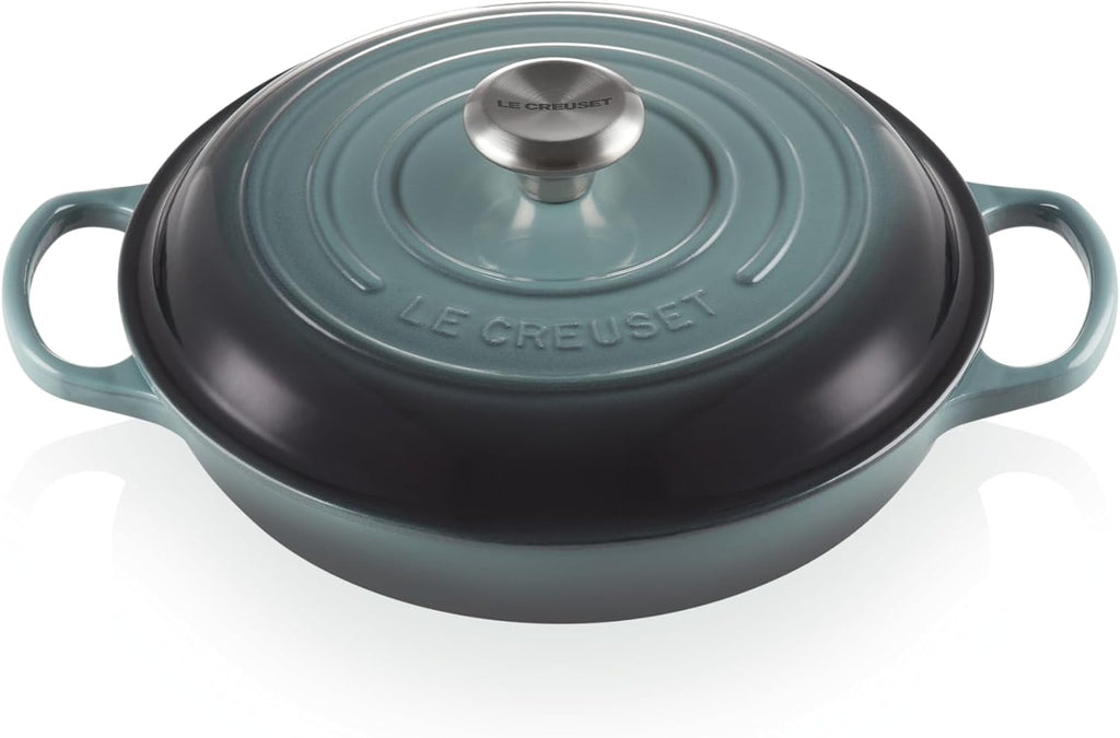 Signature 21180263602430 Enamelled Cast Iron Shallow Casserole Dish With Lid, 26 cm, 2.2 Litres, Ocean