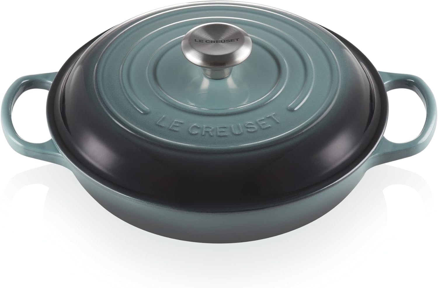 Signature 21180263602430 Enamelled Cast Iron Shallow Casserole Dish With Lid, 26 cm, 2.2 Litres, Ocean