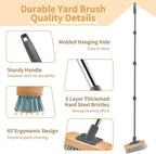 Wire Broom with 150cm Handle, Heavy Duty Wire Brush for Patio Garden Moss Algae Weed Removing, Hard Stiff Metal Brush Outdoor Floor Scruber for Cleaning Yard Roof Deck