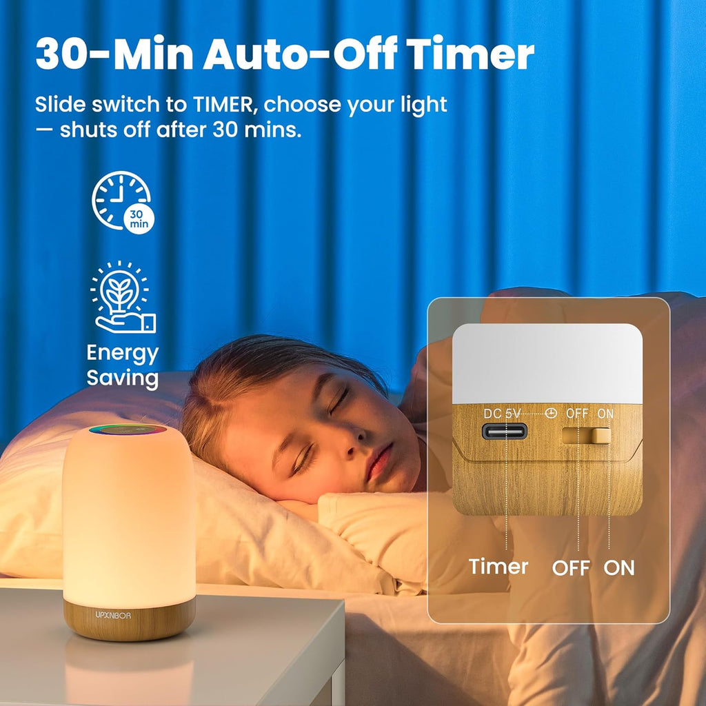 Night Light, LED Touch Bedside Table Lamp with Dimmable Light, 256 RGB Colours and 5 Brightness Levels, Timer, Hanging Hook, USB Rechargeable, Portable Lamp for Bedroom, Living Room, Kids