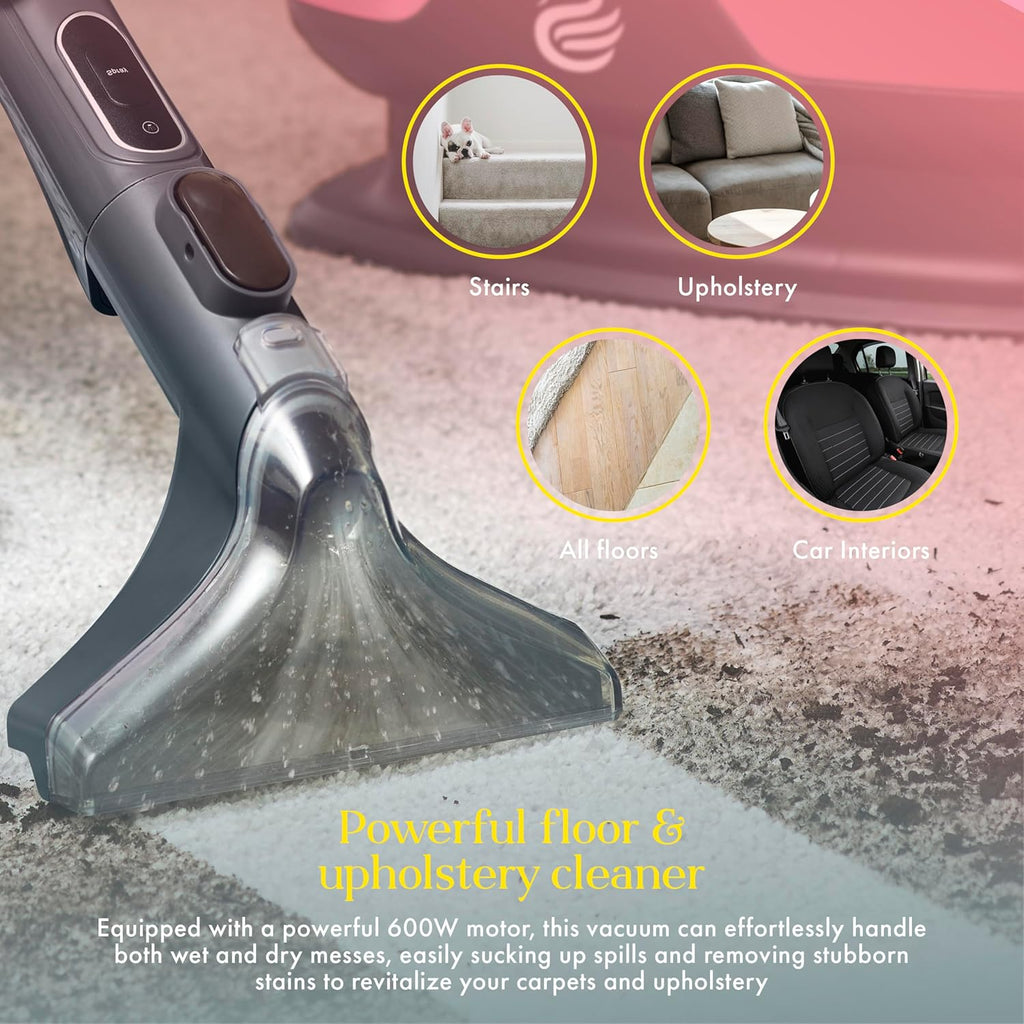 SC18411QOC TV’s Queen of Clean Spot Cleaner with Auto-Stopping Function, Flexible Hose, and Interchangeable Heads, 600W, Pink