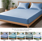 Double Fitted Sheet 140x190 cm, 100% Organic Bamboo Silk Bed Sheet for Double Size Bed, Up to 40 cm Deep Pocket Bottom Sheet, Soft, Cooling Hypoallergenic Bedding (Bahamas Blue)